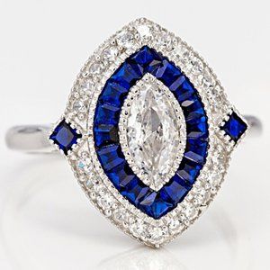 1.62ctw Sapphire And White Diamond Simulants (Spinel) Sterling Silver Ring